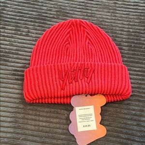 YITTY Major Label Hit Pink And Red Ribbed Beanie with Script Logo